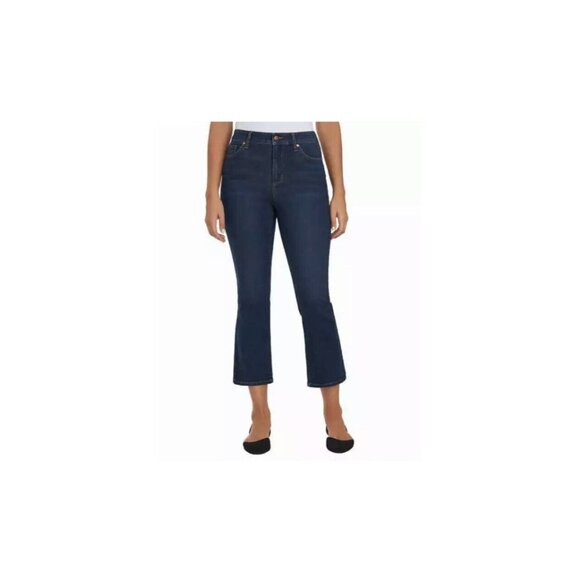 Chaps Ladies' Mid Rise Crop Kick Flare Jeans Dark Blue Denim Size 6/28‎ NWT - Picture 1 of 12